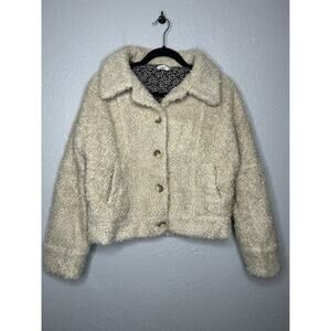 Faherty Timber Ridge Sherpa Fleece Beige Teddy Bear Style Button Jacket Medium